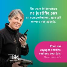 Un tram interrompu ne justifie pas un comportement agressif envers nos agents. Pour des voyages sereins, restons courtois. Merci pour eux.