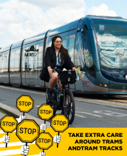 Take extra care around trams and trams tracks