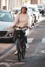 Cyclist in a bike lane.