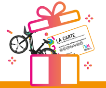 Illustration représentant un paquet cadeau duquel sort un Vélo et une carte TBM.